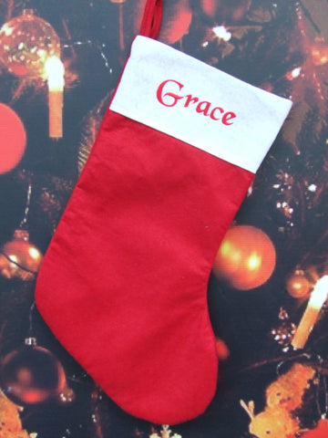 Personalised Christmas Stocking Red Plain with the name Grace