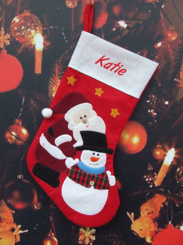Personalised Christmas Santa and Snowman Stocking  with the name Kate